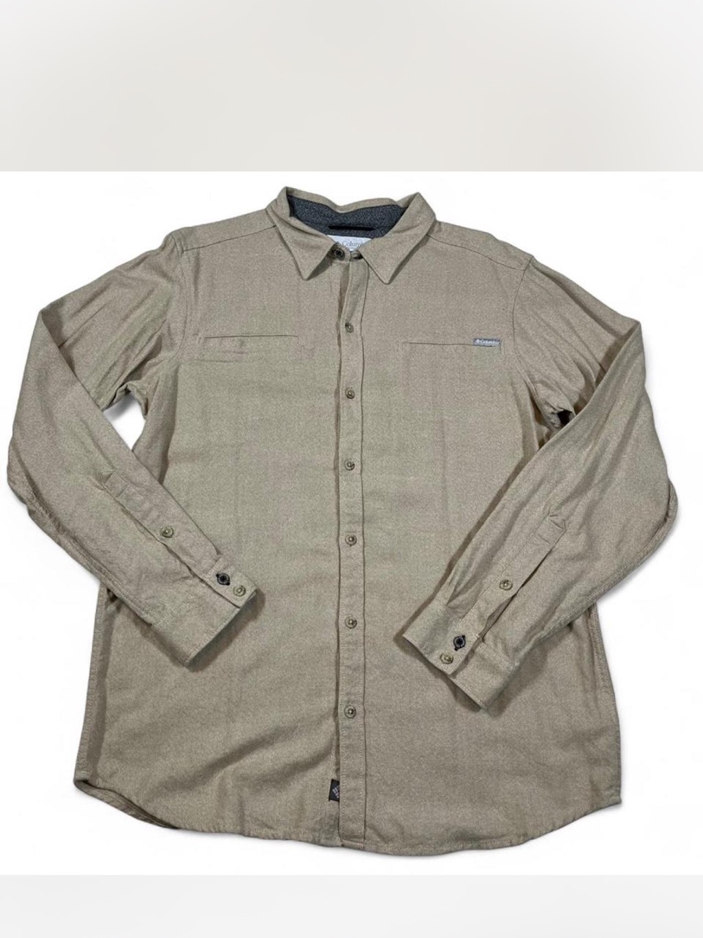Columbia Men's Long-Sleeve Button-Down Flannel Shirt Size L Beige